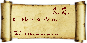 Kirják Romána névjegykártya